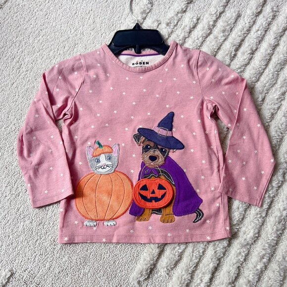 Mini Boden Halloween Trick Or Treat Pumpkin Cat & WitchDog Tunic Appliqué 3Y- 4Y - Picture 1 of 5